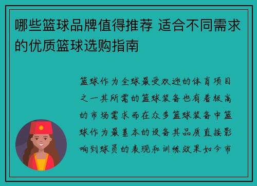 哪些篮球品牌值得推荐 适合不同需求的优质篮球选购指南